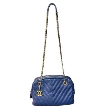 Chanel Blue Chevron Camera Bag