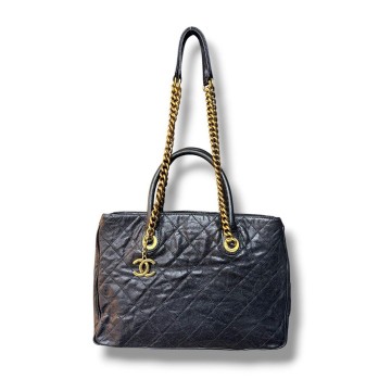 Chanel Shiva Tote In Black Quilted Caviar
