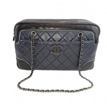 Chanel Navy Black Two Tone Quilted Medium