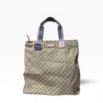 Gucci GG Canvas Web Vertical Tote Bag Pink Strap