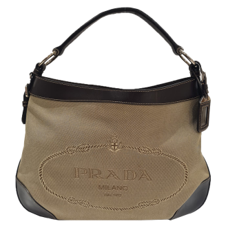 Prada Sacca Logo Jacquard Hobo