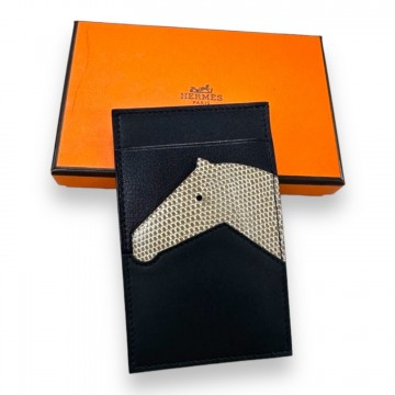 Hermes Card Holder Somb/Lezard (Nero)