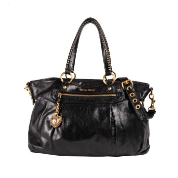 Miu Miu - Vitello Lux Leather Studded Heart Charm