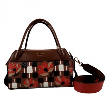 Prada Printed Madras Bowling Ribbon Double Handle Bag