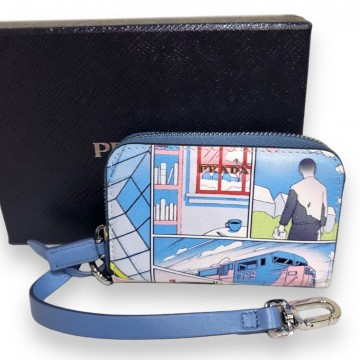 Prada Vitello Comics Azzurro Card Holder
