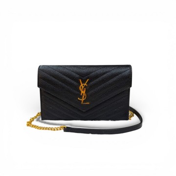 YSL Saint Laurent Monogram Chain Wallet (Black)